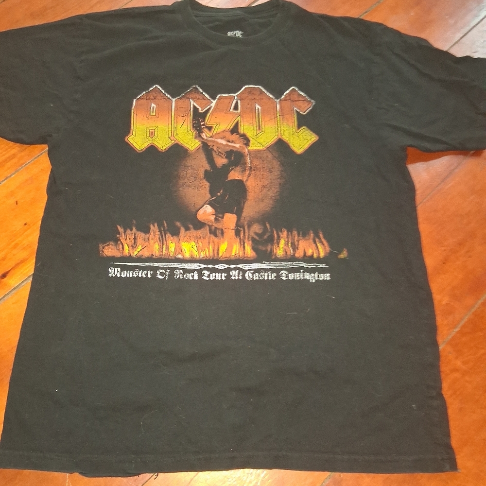 AC/DC Black Graphic Band Tee with Yellow-Orange Logo